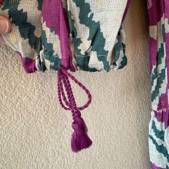 NWT Oliphant Smocked Top Maxi Dress Medium Patola Purple Long Sleeve Tuckernuck - Picture 8 of 16